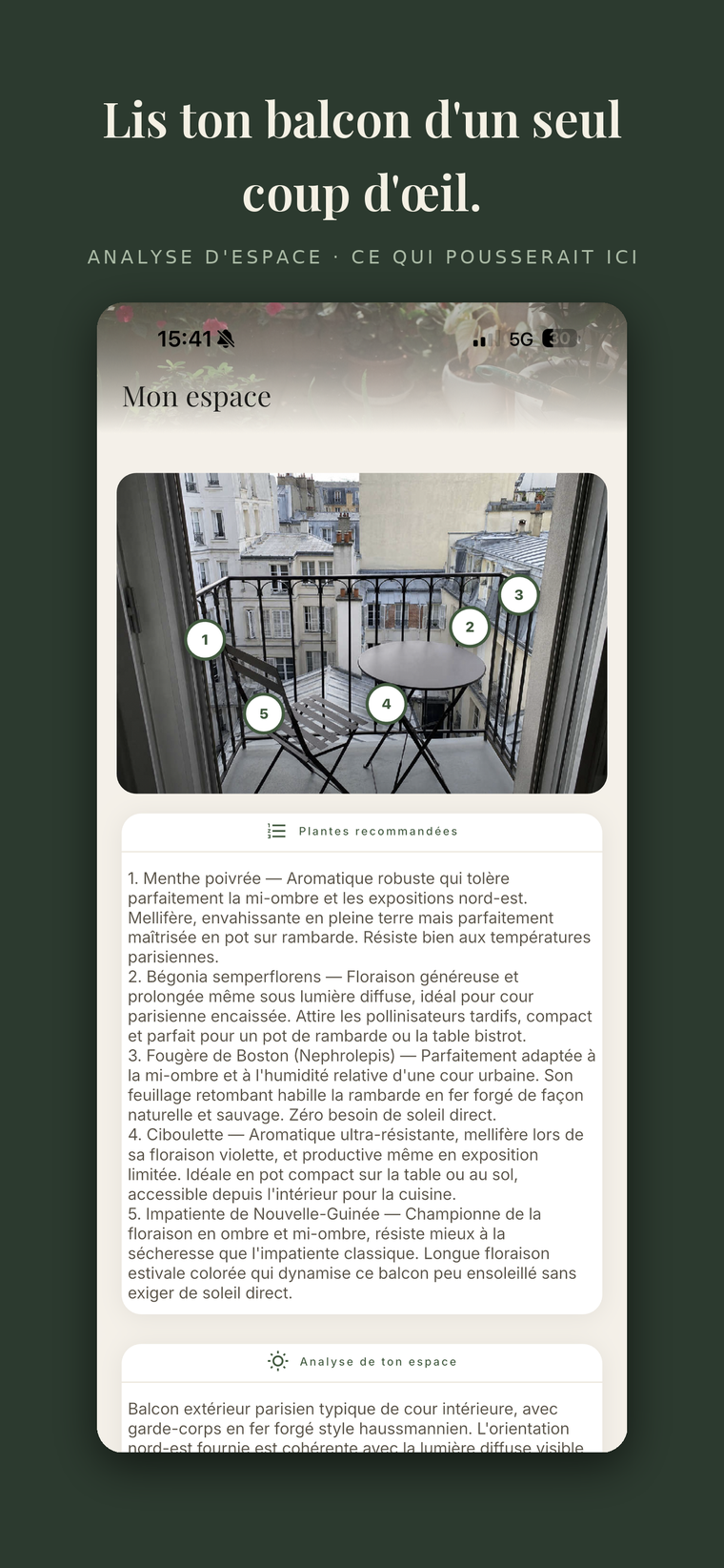 Analyse d'espace : ce qui pousserait sur ton balcon